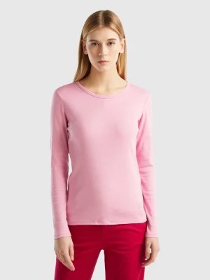 Benetton, Long Sleeve Pure Cotton T-shirt, size M, Pastel Pink, Women United Colors of Benetton