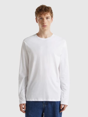 Benetton, Long Sleeve Pure Cotton T-shirt, size S, White, Men United Colors of Benetton