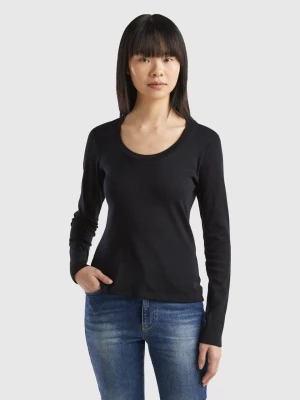 Benetton, Long Sleeve Pure Cotton T-shirt, size XL, Black, Women United Colors of Benetton