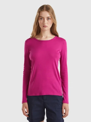 Benetton, Long Sleeve Pure Cotton T-shirt, size XL, Cyclamen, Women United Colors of Benetton