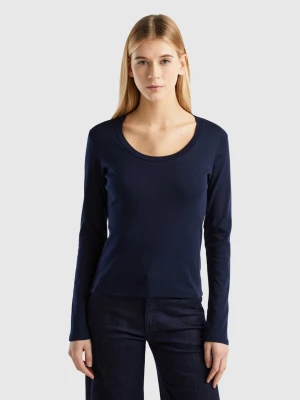 Benetton, Long Sleeve Pure Cotton T-shirt, size XL, Dark Blue, Women United Colors of Benetton