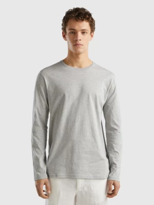 Benetton, Long Sleeve Pure Cotton T-shirt, size XL, Light Gray, Men United Colors of Benetton