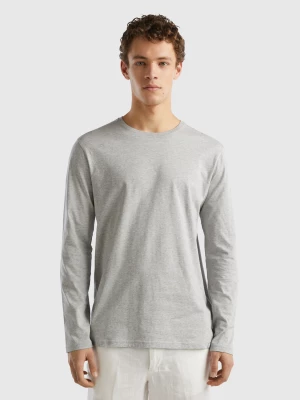 Benetton, Long Sleeve Pure Cotton T-shirt, size XL, Light Gray, Men United Colors of Benetton