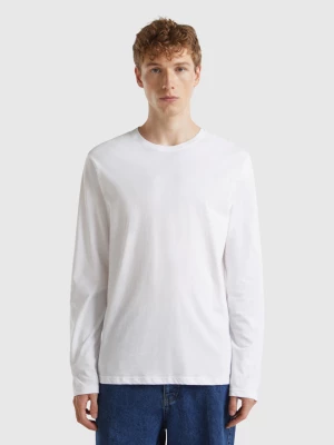 Benetton, Long Sleeve Pure Cotton T-shirt, size XL, White, Men United Colors of Benetton