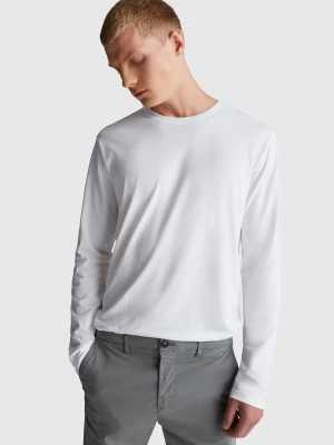 Benetton, Long Sleeve Pure Cotton T-shirt, Size: XL, White, Men United Colors of Benetton