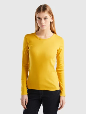 Benetton, Long Sleeve Pure Cotton T-shirt, size XL, Yellow, Women United Colors of Benetton