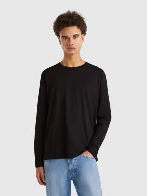 Benetton, Long Sleeve Pure Cotton T-shirt, size XS, Black, Men United Colors of Benetton