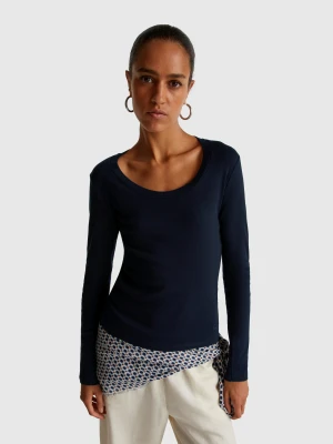 Benetton, Long Sleeve Pure Cotton T-shirt, size XS, Dark Blue, Women United Colors of Benetton