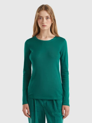 Benetton, Long Sleeve Pure Cotton T-shirt, size XS, Dark Green, Women United Colors of Benetton