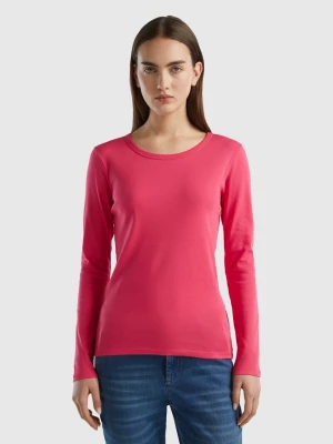Benetton, Long Sleeve Pure Cotton T-shirt, size XS, Fuchsia, Women United Colors of Benetton