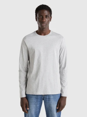 Benetton, Long Sleeve Pure Cotton T-shirt, size XS, Light Gray, Men United Colors of Benetton