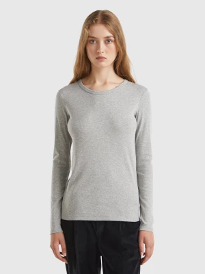 Benetton, Long Sleeve Pure Cotton T-shirt, size XS, Light Gray, Women United Colors of Benetton