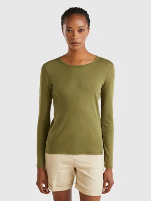 Benetton, Long Sleeve Pure Cotton T-shirt, size XS, Military Green, Women United Colors of Benetton