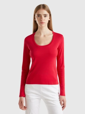 Benetton, Long Sleeve Pure Cotton T-shirt, size XS, Red, Women United Colors of Benetton