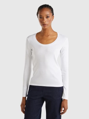 Benetton, Long Sleeve Pure Cotton T-shirt, size XS, White, Women United Colors of Benetton