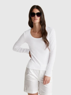 Benetton, Long Sleeve Pure Cotton T-shirt, size XS, White, Women United Colors of Benetton