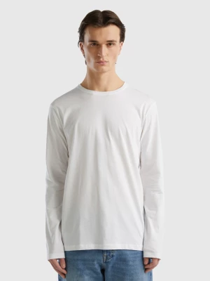 Benetton, Long Sleeve Pure Cotton T-shirt, size XXL, White, Men United Colors of Benetton