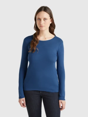 Benetton, Long Sleeve Pure Cotton T-shirt, size XXS, Air Force Blue, Women United Colors of Benetton