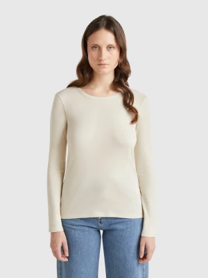 Benetton, Long Sleeve Pure Cotton T-shirt, size XXS, Beige, Women United Colors of Benetton