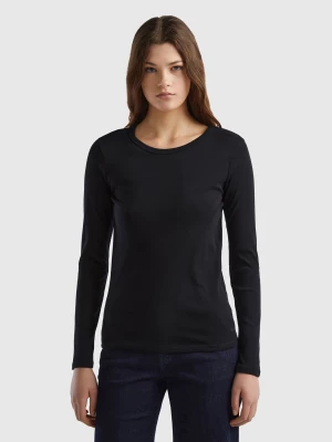 Benetton, Long Sleeve Pure Cotton T-shirt, size XXS, Black, Women United Colors of Benetton