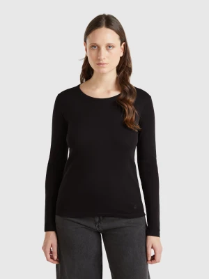 Benetton, Long Sleeve Pure Cotton T-shirt, size XXS, Black, Women United Colors of Benetton