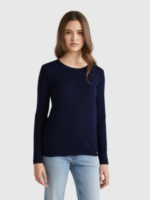 Benetton, Long Sleeve Pure Cotton T-shirt, size XXS, Dark Blue, Women United Colors of Benetton