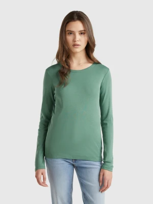 Benetton, Long Sleeve Pure Cotton T-shirt, size XXS, Dark Green, Women United Colors of Benetton