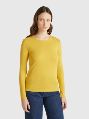 Benetton, Long Sleeve Pure Cotton T-shirt, size XXS, Mustard, Women United Colors of Benetton