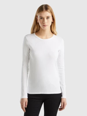 Benetton, Long Sleeve Pure Cotton T-shirt, size XXS, White, Women United Colors of Benetton