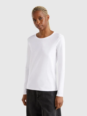 Benetton, Long Sleeve Pure Cotton T-shirt, size XXS, White, Women United Colors of Benetton