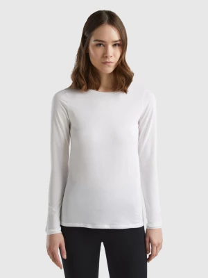 Benetton, Long Sleeve Super Stretch T-shirt, size L, White, Women United Colors of Benetton