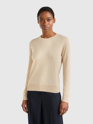 Benetton, Long Sleeve Sweater In Silk Blend, size L, Beige, Women United Colors of Benetton