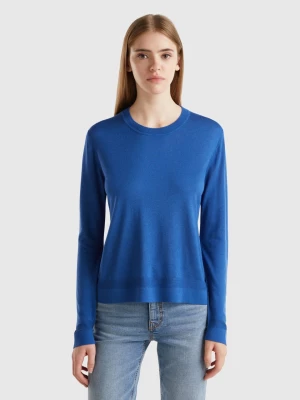 Benetton, Long Sleeve Sweater In Silk Blend, size M, Air Force Blue, Women United Colors of Benetton