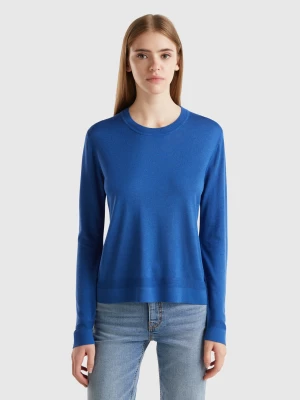 Benetton, Long Sleeve Sweater In Silk Blend, size M, Air Force Blue, Women United Colors of Benetton