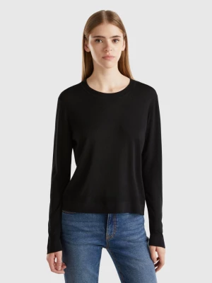 Benetton, Long Sleeve Sweater In Silk Blend, size S, Black, Women United Colors of Benetton