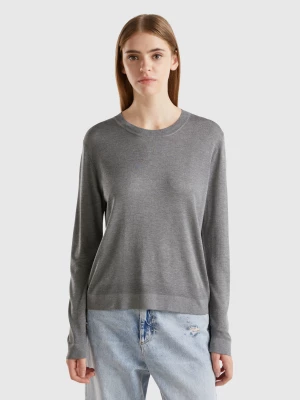 Benetton, Long Sleeve Sweater In Silk Blend, size S, Gray, Women United Colors of Benetton