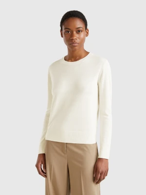 Benetton, Long Sleeve Sweater In Silk Blend, size M, Creamy White, Women United Colors of Benetton