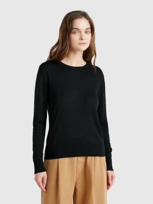 Benetton, Long Sleeve Sweater In Silk Blend, size XS, Black, Women United Colors of Benetton