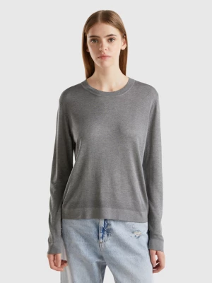 Benetton, Long Sleeve Sweater In Silk Blend, size XS, Gray, Women United Colors of Benetton