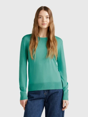 Benetton, Long Sleeve Sweater In Silk Blend, size XXS, Aqua, Women United Colors of Benetton