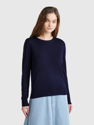 Benetton, Long Sleeve Sweater In Silk Blend, size XXS, Dark Blue, Women United Colors of Benetton