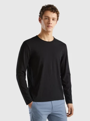 Benetton, Long Sleeve T-shirt In 100% Cotton, size L, Black, Men United Colors of Benetton