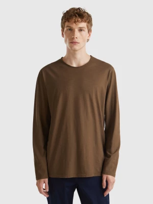 Benetton, Long Sleeve T-shirt In 100% Cotton, size L, Brown, Men United Colors of Benetton