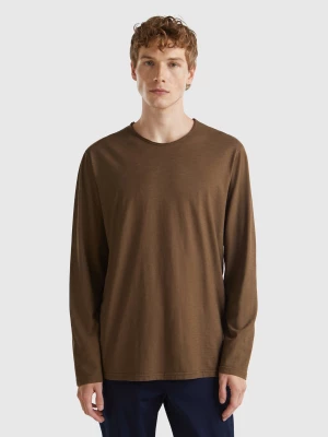 Benetton, Long Sleeve T-shirt In 100% Cotton, size L, Brown, Men United Colors of Benetton