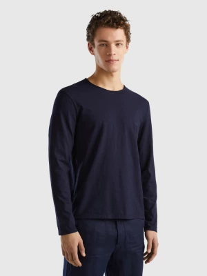 Benetton, Long Sleeve T-shirt In 100% Cotton, size L, Dark Blue, Men United Colors of Benetton