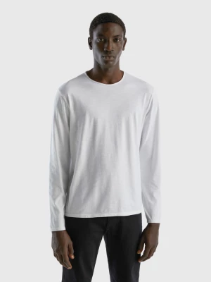 Benetton, Long Sleeve T-shirt In 100% Cotton, size L, White, Men United Colors of Benetton