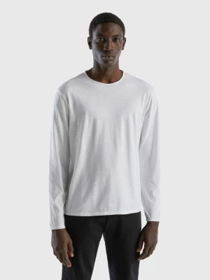 Benetton, Long Sleeve T-shirt In 100% Cotton, size M, White, Men United Colors of Benetton