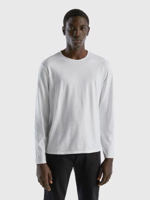 Benetton, Long Sleeve T-shirt In 100% Cotton, size M, White, Men United Colors of Benetton