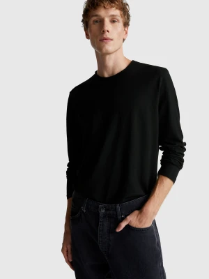 Benetton, Long Sleeve T-shirt In 100% Cotton, Size: XS, Black, Men United Colors of Benetton