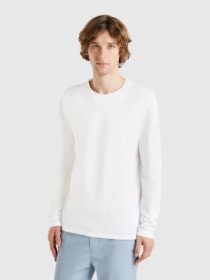 Benetton, Long Sleeve T-shirt In 100% Cotton, size XS, White, Men United Colors of Benetton